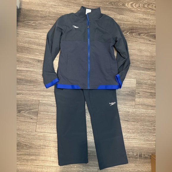 Speedo Charcoal and Royal Blue Youth Small Team Warm Up Swim Tracksuit